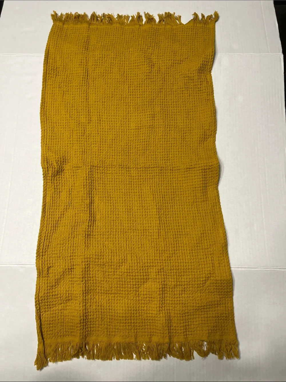 Mustard Waffle Weave Hand Towel with Fringe - Unbranded